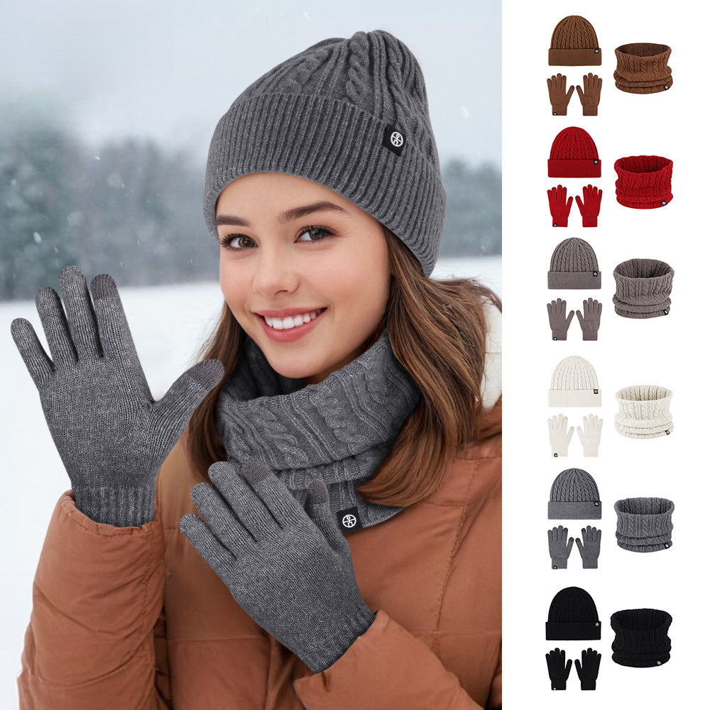 Self-Heating Dralon Scarf Thermal Three-Piece Suit Keep Warm and Cold Protection in Winter Ear Protection Knitting Hat, Scarf and Gloves Suit