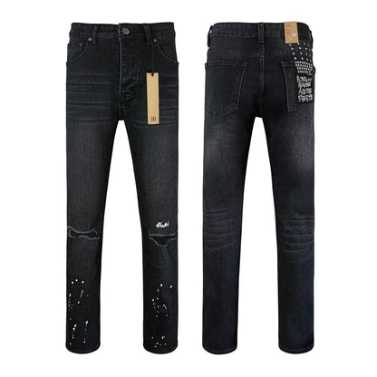 Men's KSB Jeans Straight Leg Ripped Stretch American High Street Casual Men's Jeans