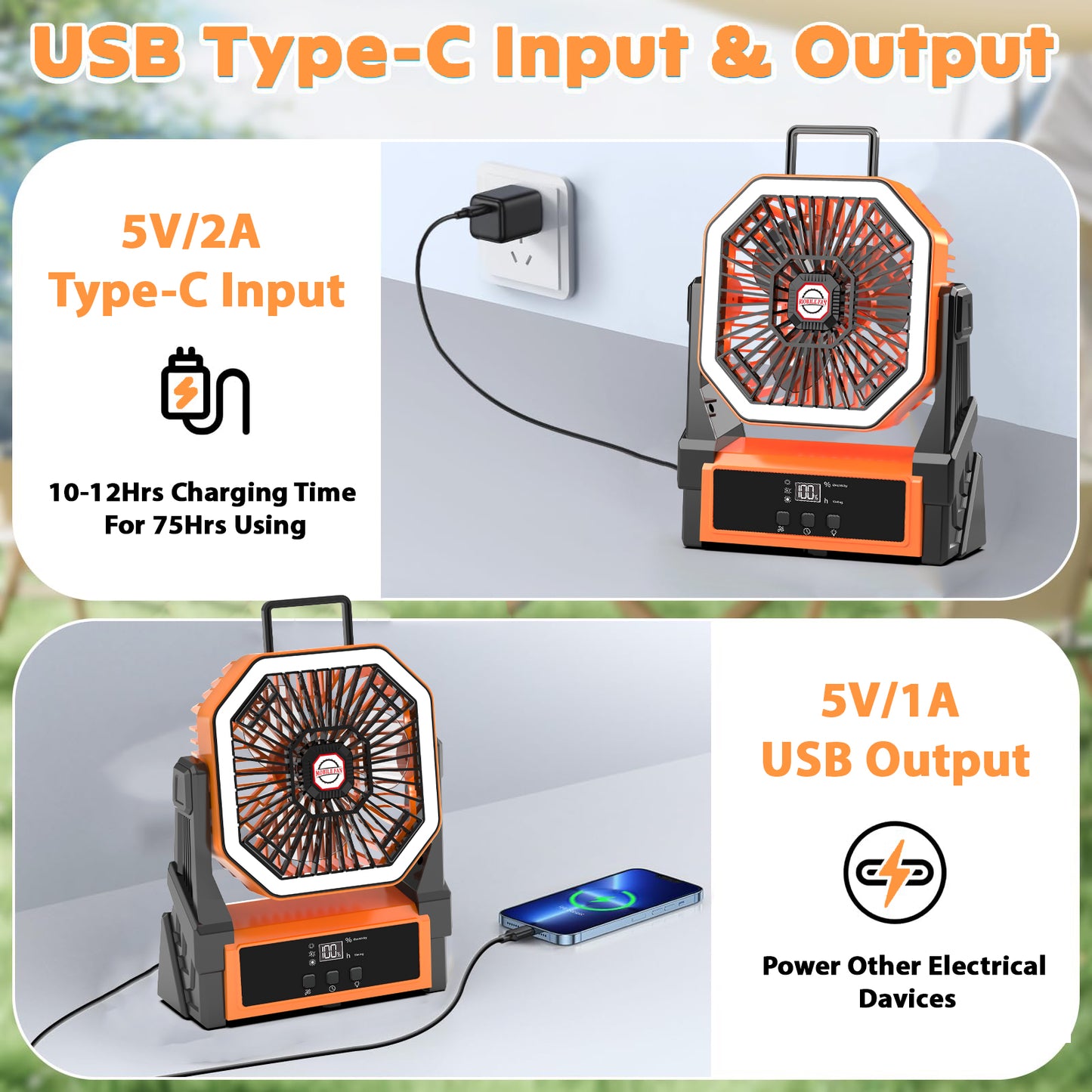 2025 model display screen charging fan lamp tent camping fan portable outdoor fan