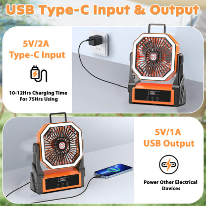 2025 model display screen charging fan lamp tent camping fan portable outdoor fan