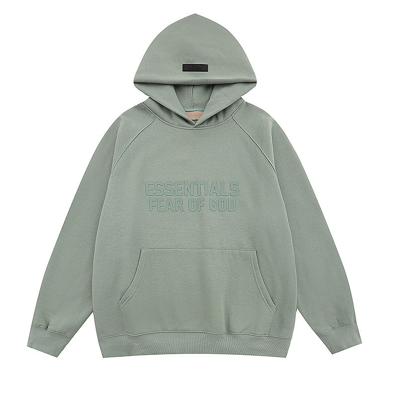 FQG Double-Line ESSENTIALS Hooded Sweatshirt with 3D Silicone Letter Print Unisex Loose Hoodie
