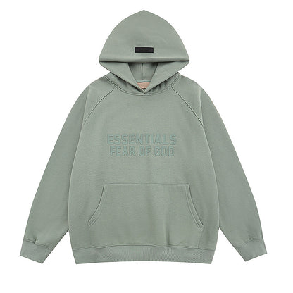 FQG Double-Line ESSENTIALS Hooded Sweatshirt with 3D Silicone Letter Print Unisex Loose Hoodie