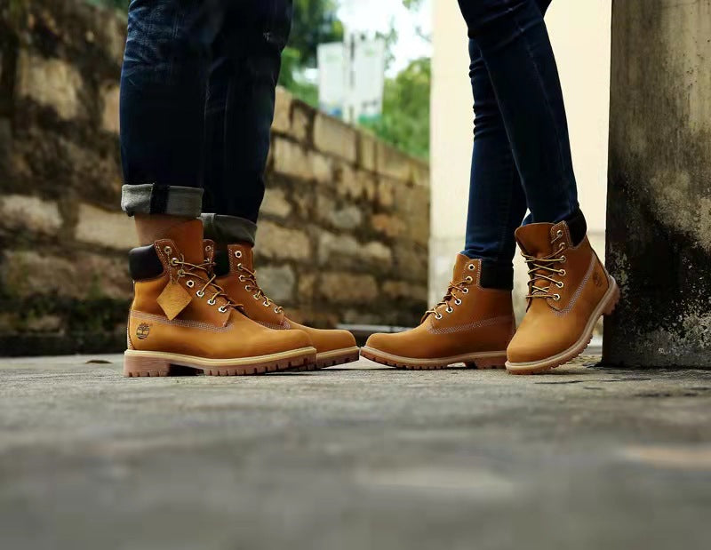 GMABCD Classic Yellow Boots Thick-Soled Martin Boots Men's Couple First Layer Cowhide Outdoor High-Top Boots
