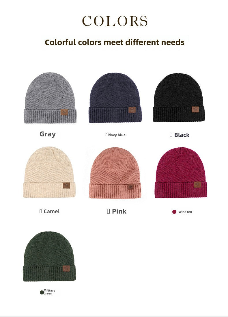 Winter Double Layer Fleece-lined Thickened Knitted Hat Women's Solid Color Wool Warm Windproof Earflaps Slipover Flanging Woolen Cap