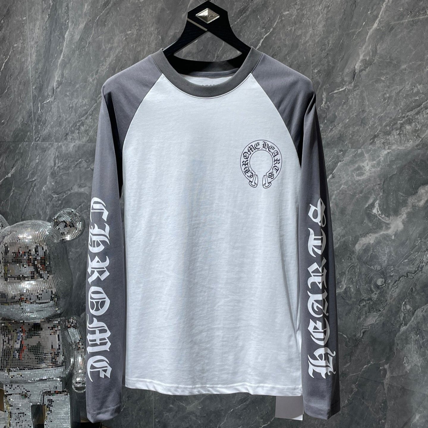 Ch Hearts 23ss Trendy Brand Unisex Pure Cotton Large Horse Hoof Color Block Raglan Long Sleeve T-Shirt