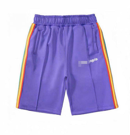 PA Angel Trendy Brand Striped Rainbow Ribbon Shorts Unisex Couple Fog High Street Palm Tree Loose Five-Point Pants