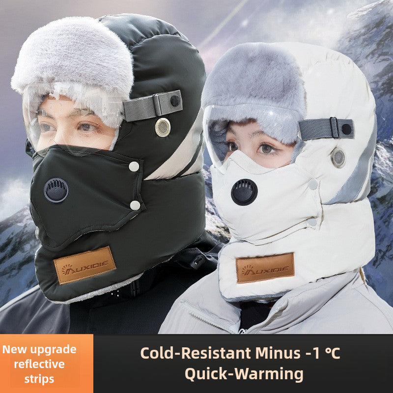 Winter Hat Female Riding Electric Car Cold-Proof Warm Pullover Cap Windproof Snow Cover Face Mask Men Earflaps Lei Feng Hat