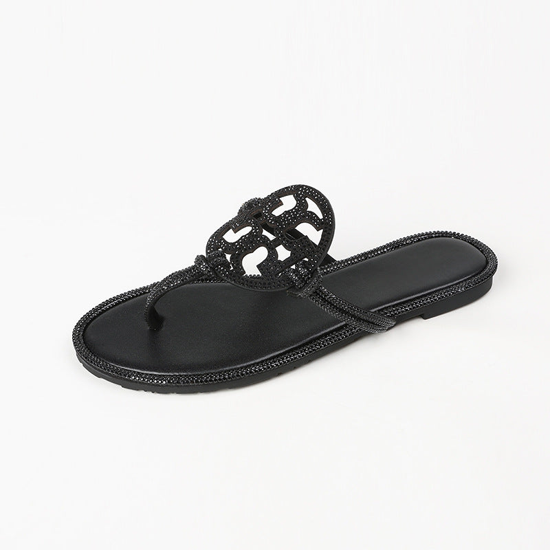 TB Women's Slippers 2025 Summer New Diamond Flip-Flops Beach Foreign Trade  Large Size Sandals Slippers