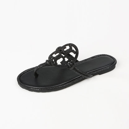 TB Women's Slippers 2025 Summer New Diamond Flip-Flops Beach Foreign Trade  Large Size Sandals Slippers