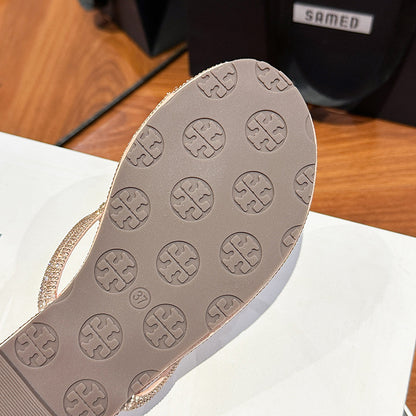 TB Women's Slippers 2025 Summer New Diamond Flip-Flops Beach Foreign Trade  Large Size Sandals Slippers