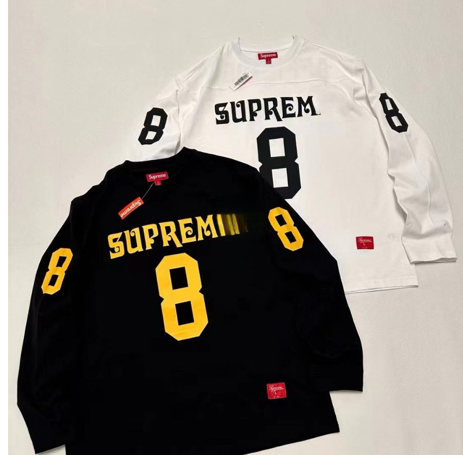 ss25supreme Crew Neck Short Sleeve American Style Trendy Classic Football Shirt Patchwork Ribbed High Street Top T-Shirt Unisex
