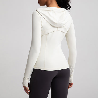 Athena Liu hooded yoga jacket for women, slim fit, zipper, running, fitness, sports jacket