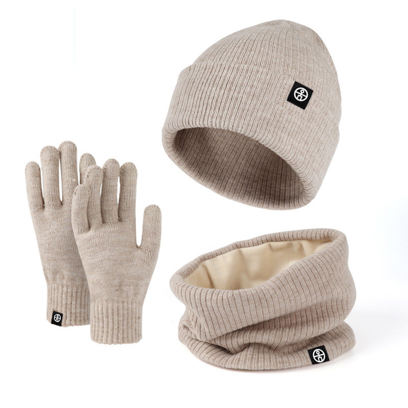 Winter Warm Woolen Hat Scarf Gloves Three-Piece Suit Windproof Adult Knitted Hat Three-Piece Set