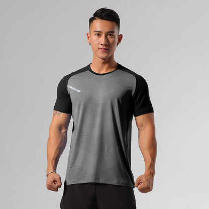 Unisex Breathable Lightweight Gym Short Sleeve Quick-Dry Top Fitness Sports Wear Ice Silk T-Shirt Stretch Short Sleeve
