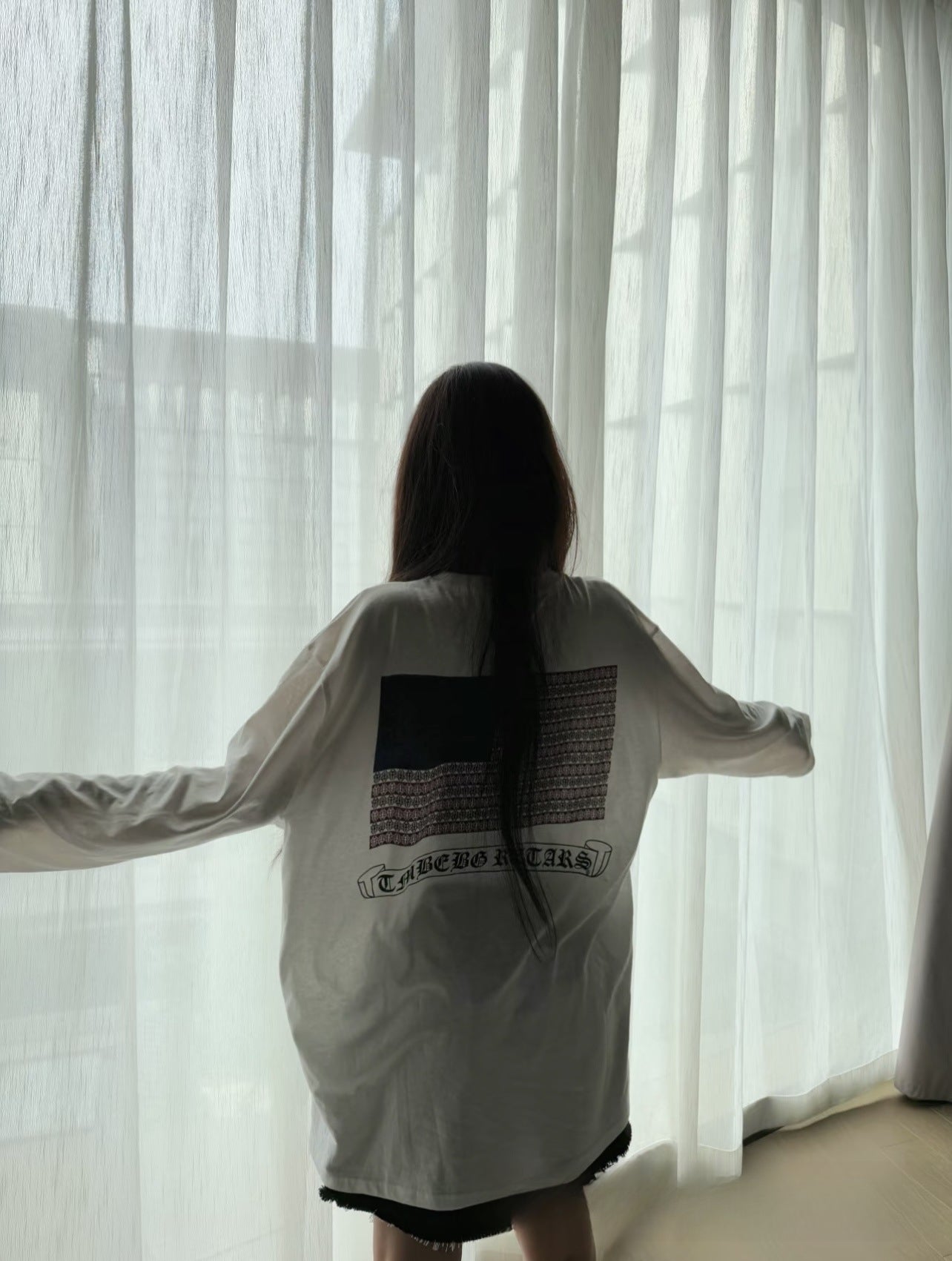 25ss New Ch Crow Snowflake Cotton Long Sleeve Summer Thin Loose Lazy Back Print T-Shirt Women Round Neck