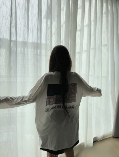 25ss New Ch Crow Snowflake Cotton Long Sleeve Summer Thin Loose Lazy Back Print T-Shirt Women Round Neck