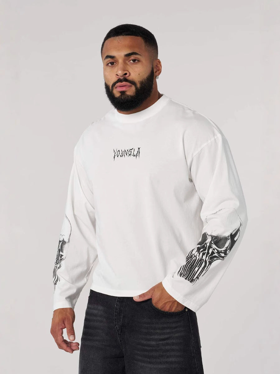 Young-La Autumn Long-Sleeved T-shirt Cotton round Neck Gym Exercise Workout Training Bottoming Shirt Men