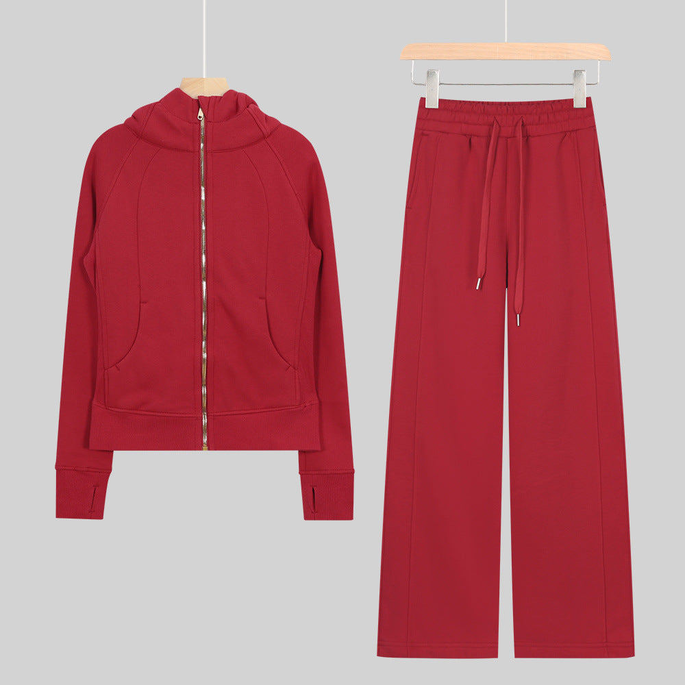 LULU Embroidered Hooded Zipper Cardigan Slim Fit Sweatshirt Set Fleece Lined Full Zipper Cardigan Jacket Gold Label