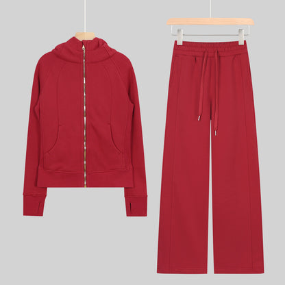 LULU Embroidered Hooded Zipper Cardigan Slim Fit Sweatshirt Set Fleece Lined Full Zipper Cardigan Jacket Gold Label