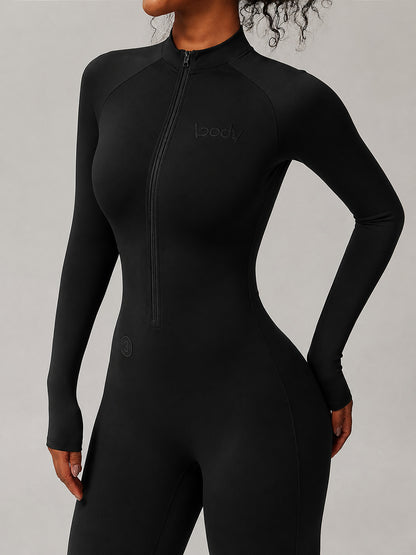 K26L3020 zip embroidery bodysuit jumpsuit black