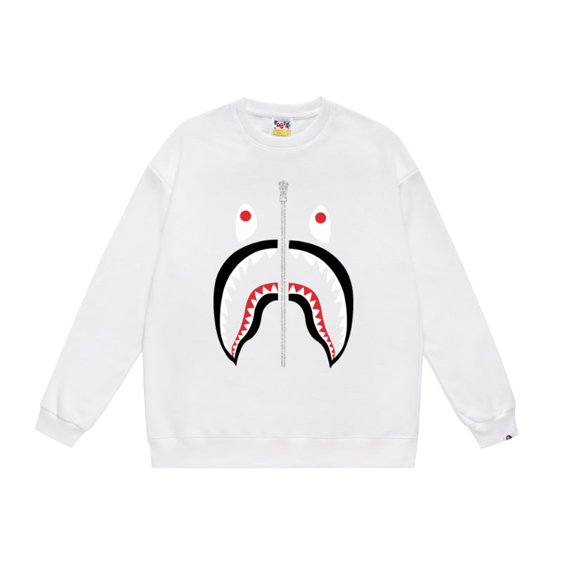 Terry Sweatshirt with Ape Man Letter Print, Unisex, Pure Cotton, Loose Fit, Thin, Crew Neck Pullover Top, Outerwear