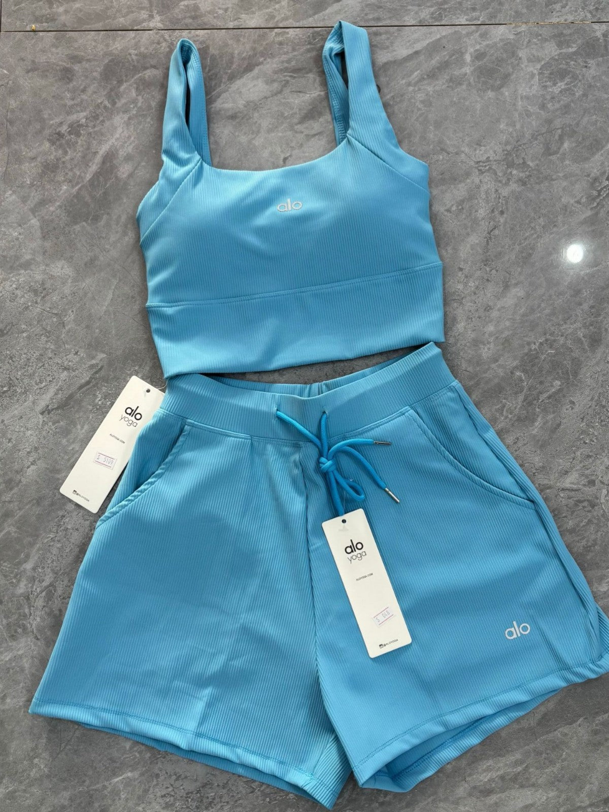 Al Yoga Bra High Elasticity Sleeveless Waffle Solid Color Tank Top Shorts Casual Set Yoga Fitness