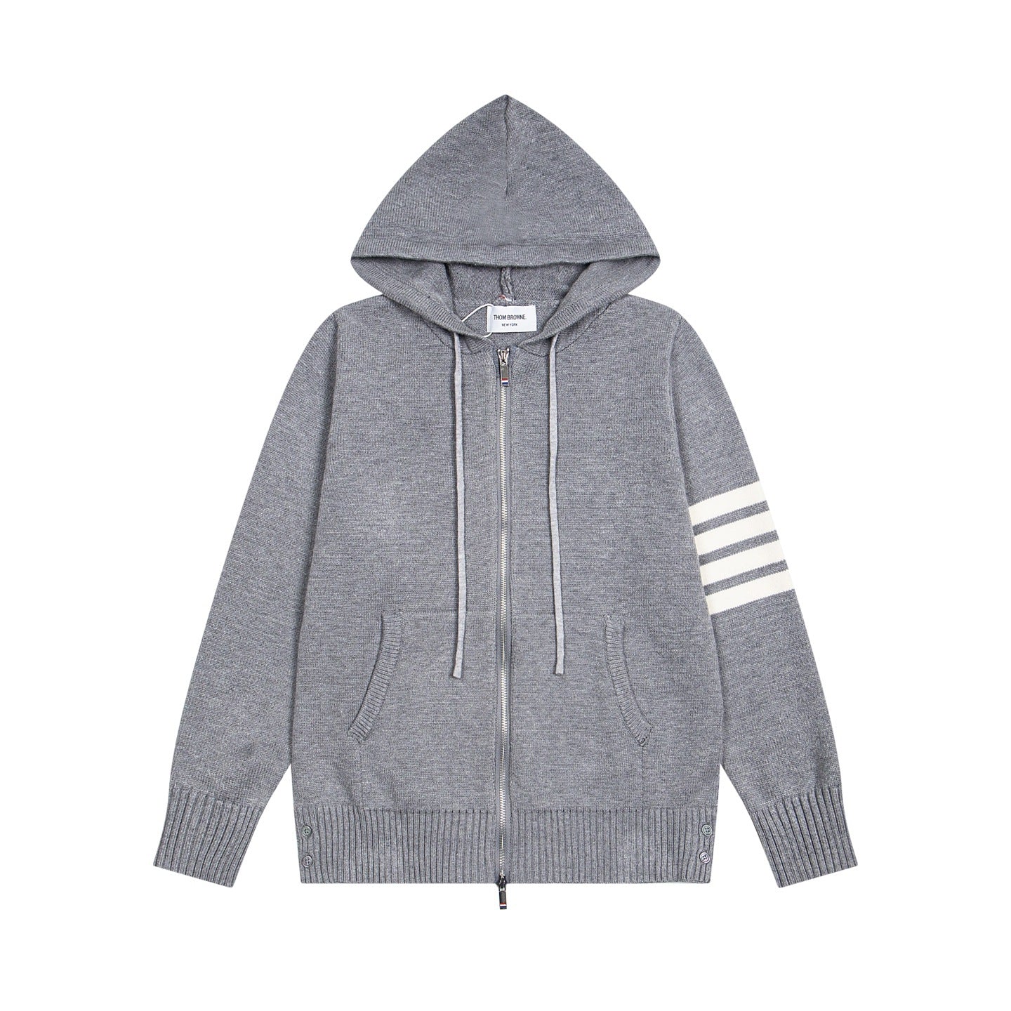 Tom Browne TB Sailboat Hooded Cardigan Color Block Zipper Knitted Sweater Jacket
