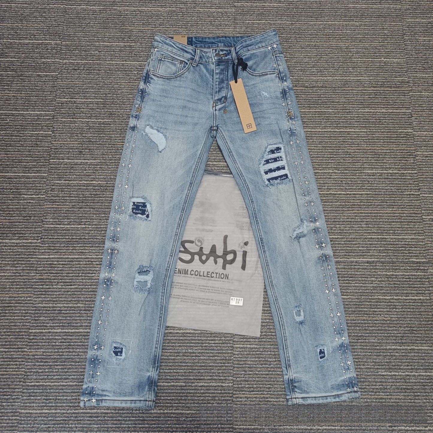 Men's KSB Jeans Straight Leg Ripped Stretch American High Street Casual Men's Jeans