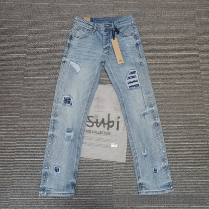 Men's KSB Jeans Straight Leg Ripped Stretch American High Street Casual Men's Jeans