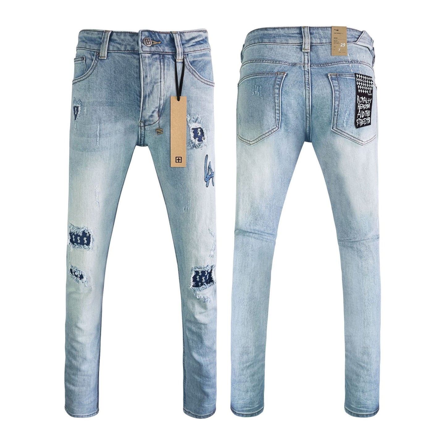 Men's KSB Jeans Straight Leg Ripped Stretch American High Street Casual Men's Jeans