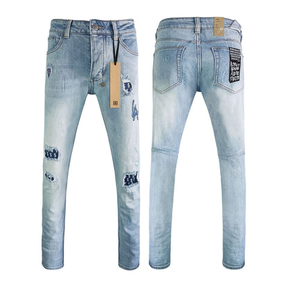 Men's KSB Jeans Straight Leg Ripped Stretch American High Street Casual Men's Jeans