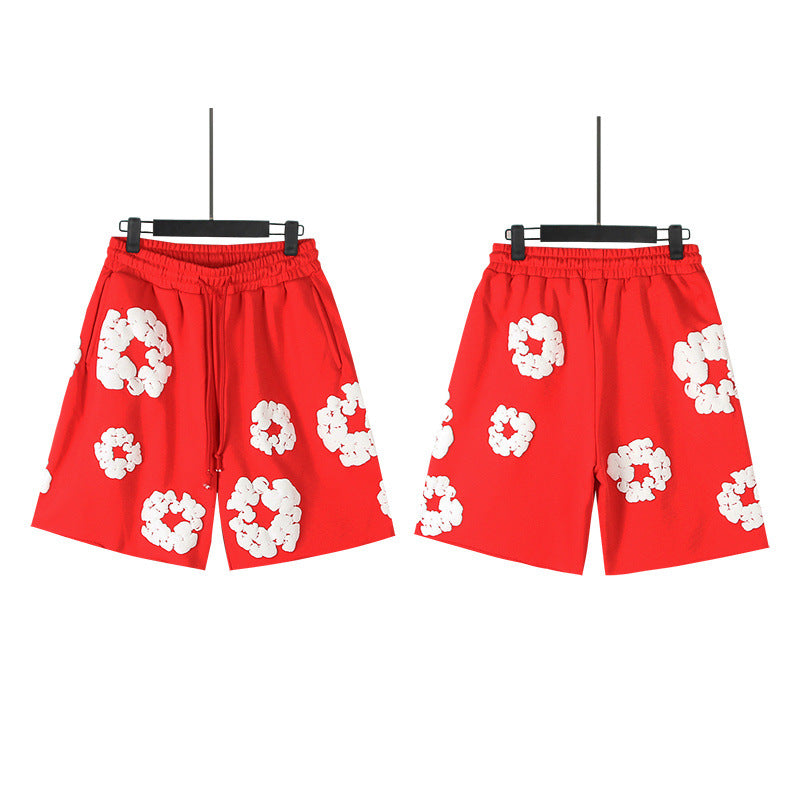 Puff Print Shorts 2024 European and American Fashion Brand Men's plus Size Loose Multi-Color Beach Pants