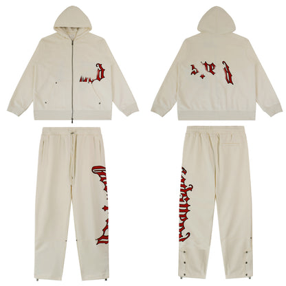 GMabcd Casual Set God-peed Patch Letter Cardigan Hoodie High Street Men's Casual Sweatshirt Sweatpants