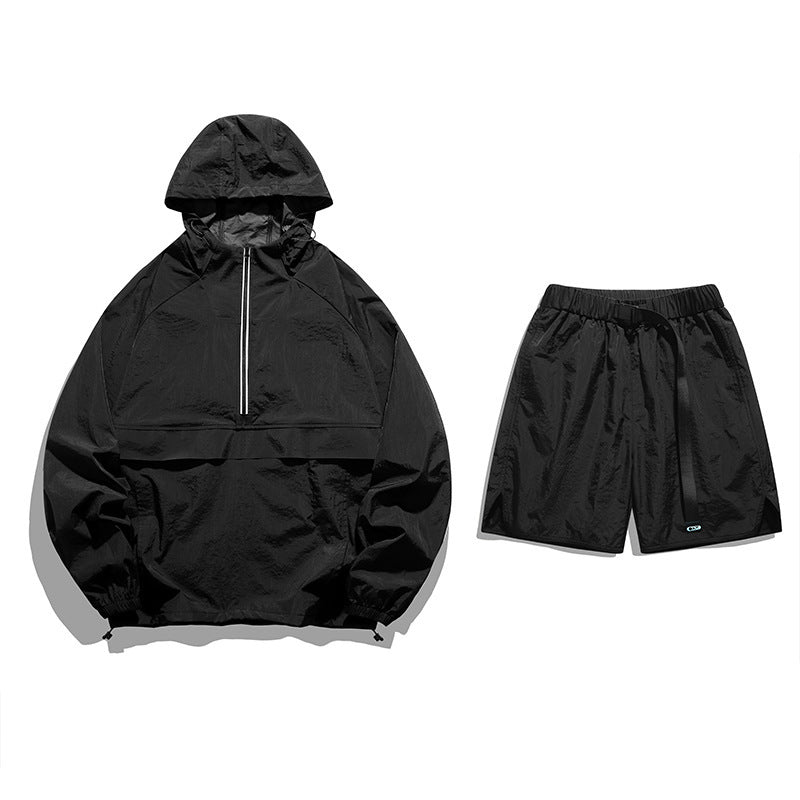 Sun Protection Clothing Set Outdoor Sports Ice Silk Thin Breathable Hooded Trendy Loose UV Protection Unisex