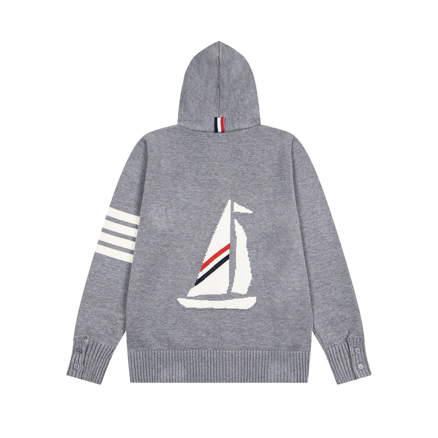 Tom Browne TB Sailboat Hooded Cardigan Color Block Zipper Knitted Sweater Jacket