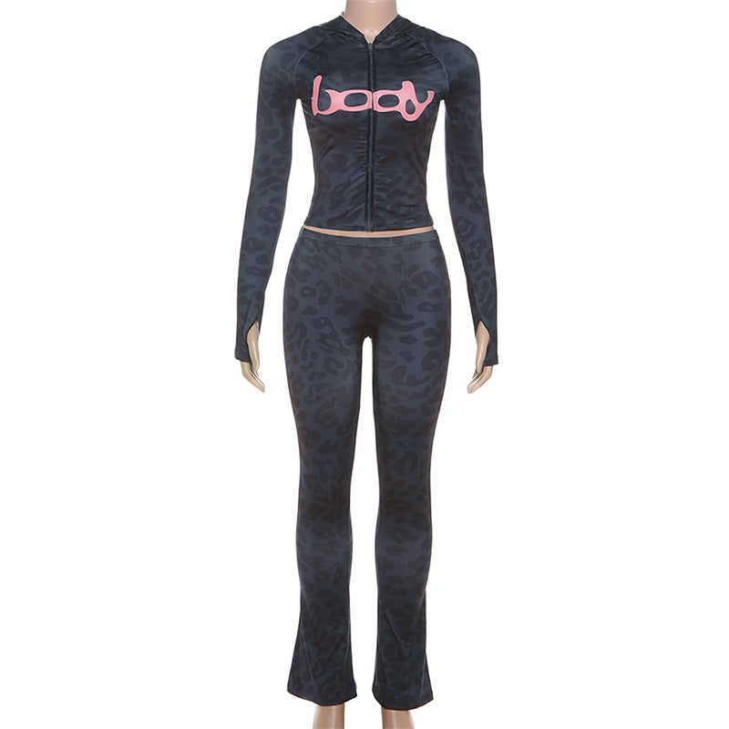 2025 Autumn Women's New Fashion Hooded Camouflage Print Long Sleeve Sports Trendy Slim Fit Long Pants Two-Piece Set