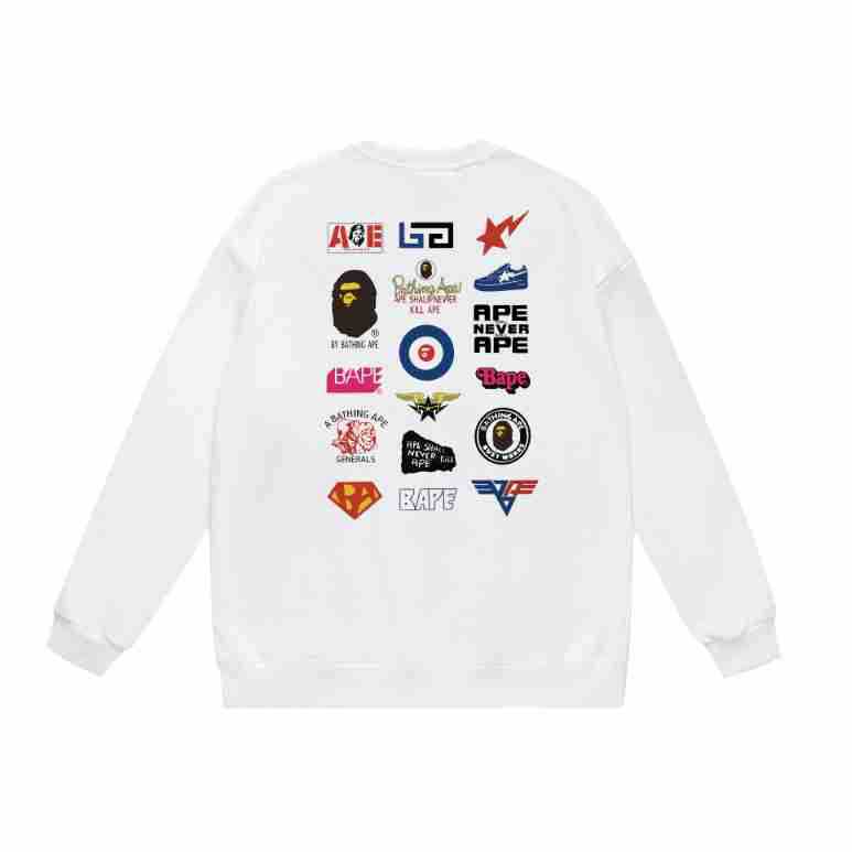 Terry Sweatshirt with Ape Man Letter Print, Unisex, Pure Cotton, Loose Fit, Thin, Crew Neck Pullover Top, Outerwear
