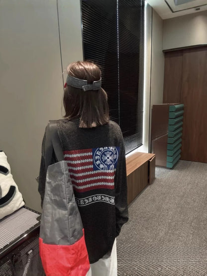 25ss New Ch Crow Snowflake Cotton Long Sleeve Summer Thin Loose Lazy Back Print T-Shirt Women Round Neck