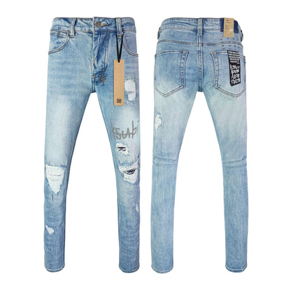 Men's KSB Jeans Straight Leg Ripped Stretch American High Street Casual Men's Jeans