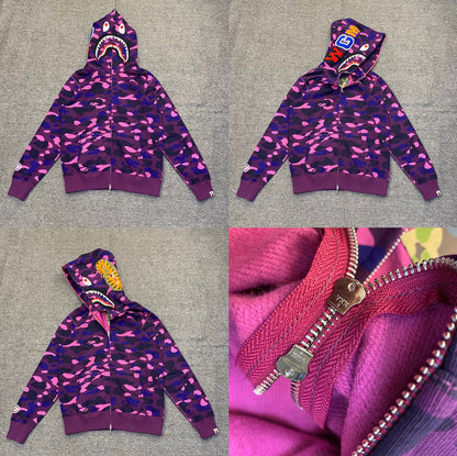 Fashion Brand Shark Camouflage Zipper Sweater Men and Women Couple Loose Cotton Fleece-lined Hooded Cardigan Coat Men