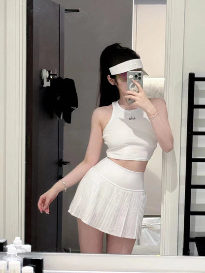 A-L High-Quality Hooded Zipper Jacket and Pleated Skirt Set Two-Piece Slim Fit Versatile Yoga Sports