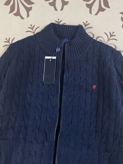 RL Raff Pony Label Autumn Winter Warm Cable Knit Zipper Sweater Cardigan Women Embroidered Cable Cardigan Men