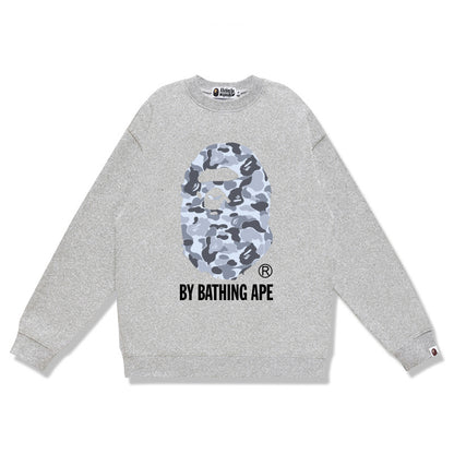 Terry Sweatshirt with Ape Man Letter Print, Unisex, Pure Cotton, Loose Fit, Thin, Crew Neck Pullover Top, Outerwear
