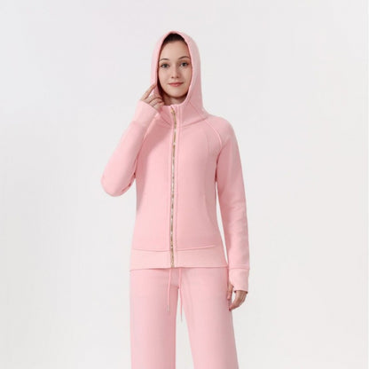 LULU Embroidered Hooded Zipper Cardigan Slim Fit Sweatshirt Set Fleece Lined Full Zipper Cardigan Jacket Gold Label