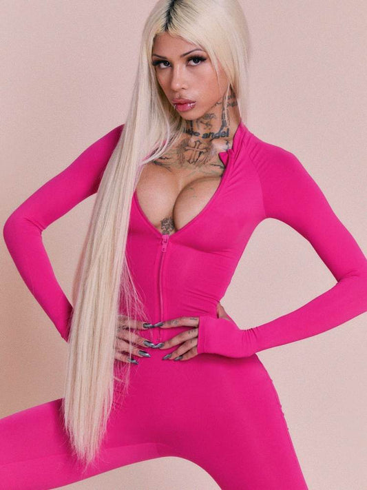 K26L3020 zip embroidery bodysuit jumpsuit g1