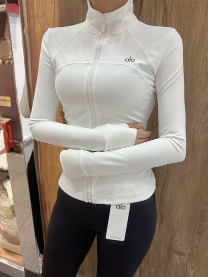 A-L-O Yoga Yoga Wear Stand Collar Sports Jacket Women Slimming Versatile Fitness Wear Stretchy Tight Long Sleeve