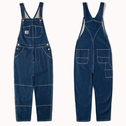 GMTTY Overalls for Men and Women Couples, Spring and Autumn Loose Straight-Leg Denim Jumpsuit