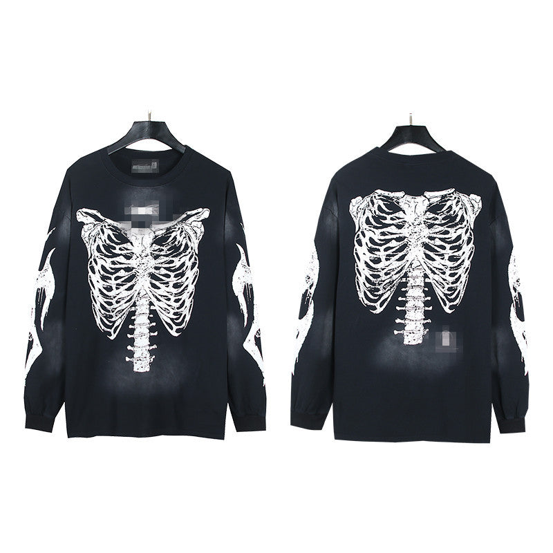 2025 Summer New American Fashion Brand Male and Female Couples Wear plus Size Loose Pullover Long Sleeve T-shirt Teenagers