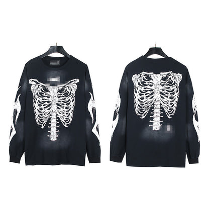 2025 Summer New American Fashion Brand Male and Female Couples Wear plus Size Loose Pullover Long Sleeve T-shirt Teenagers
