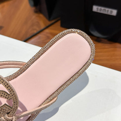 TB Women's Slippers 2025 Summer New Diamond Flip-Flops Beach Foreign Trade  Large Size Sandals Slippers